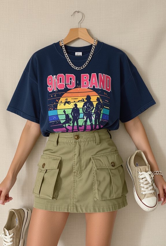 90s graphic tee cargo vibe